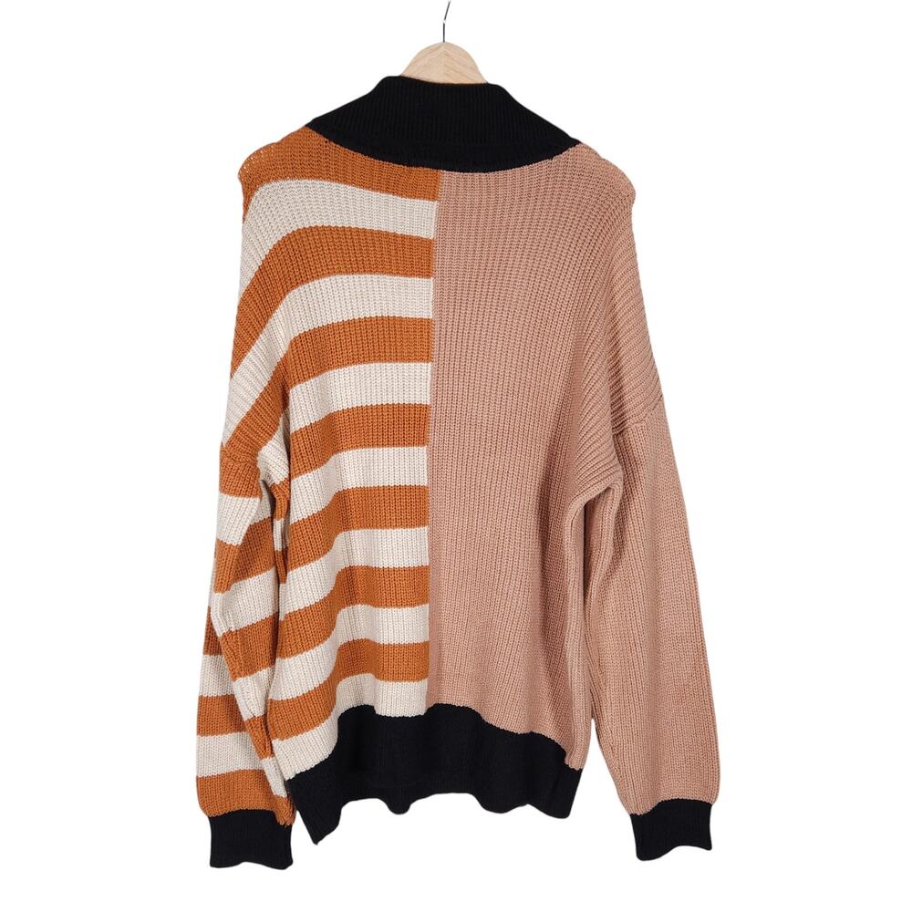 Thread Virginia Polo Sweater Large Orange Black Stripe Colorblock Partial Zip - Picture 8 of 14